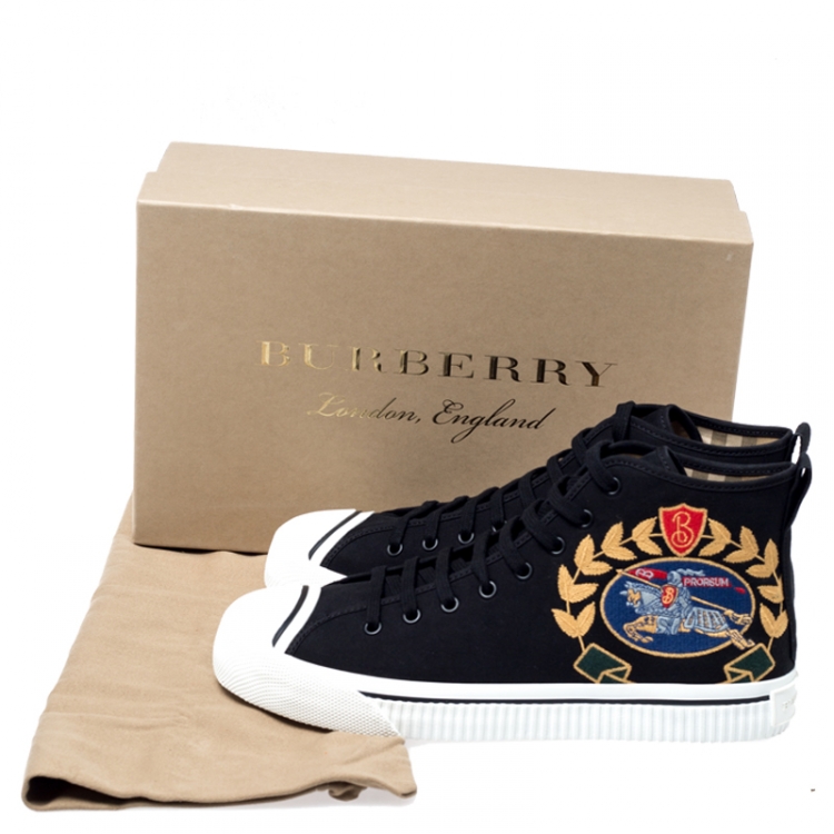 Pre Owned Burberry Black Canvas Kingly High Top Sneakers Size 43.5