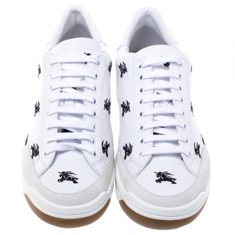 Pre Owned Burberry White Knight Embroidered Leather Timsbury Sneakers Size 44