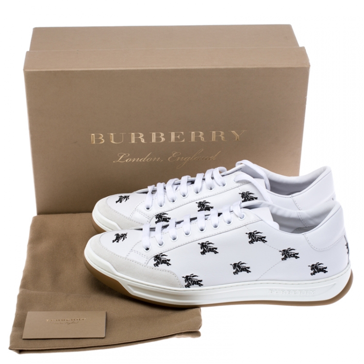 Pre Owned Burberry White Knight Embroidered Leather Timsbury Sneakers Size 44