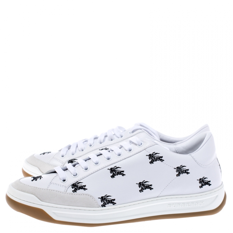 Pre Owned Burberry White Knight Embroidered Leather Timsbury Sneakers Size 44