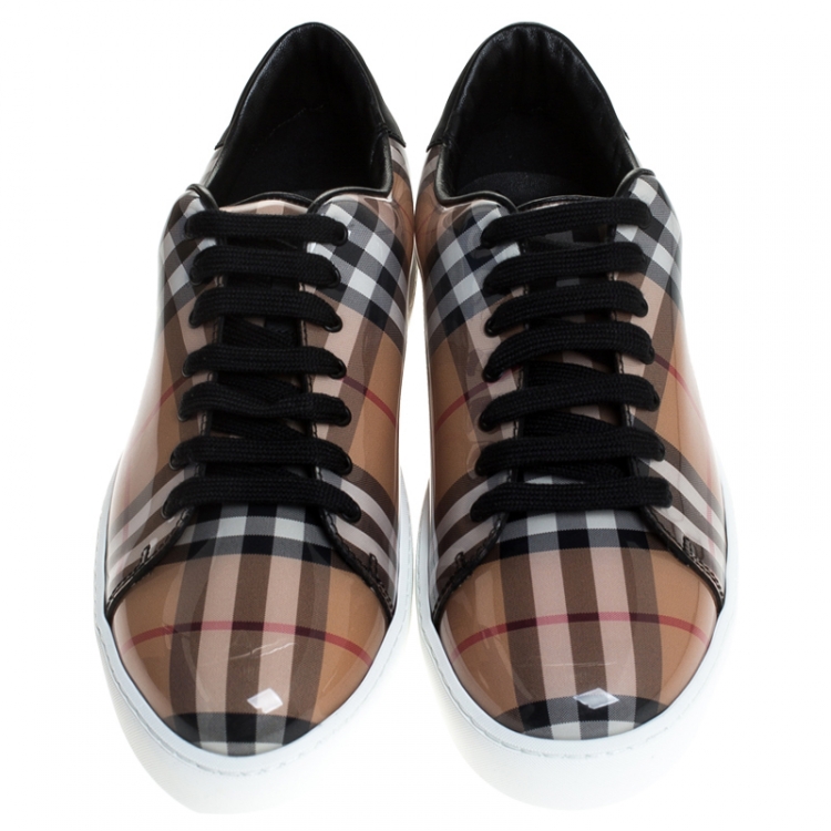 Pre Owned Burberry Beige Nova Check PVC and Canvas Westford Low Top Sneakers Size 41