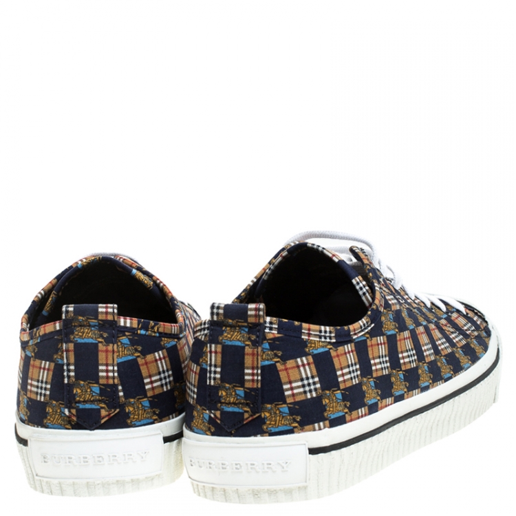 Pre Owned Burberry Blue/Brown Printed Canvas Kingly Low Top Sneakers Size 45.5