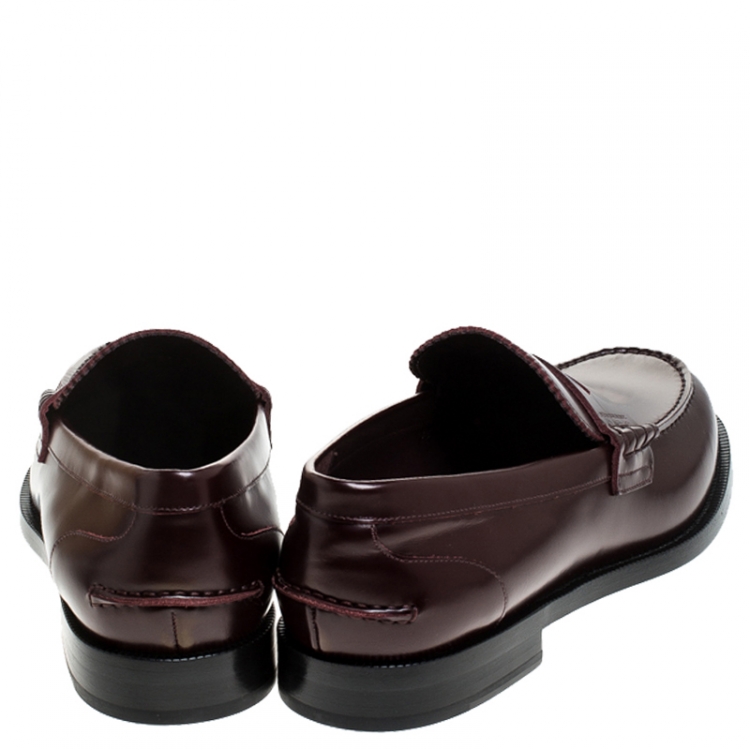 Pre Owned Burberry Burgundy Leather Bedmont Penny Loafers Size 44.5