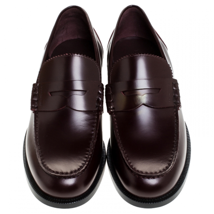 Pre Owned Burberry Burgundy Leather Bedmont Penny Loafers Size 44.5