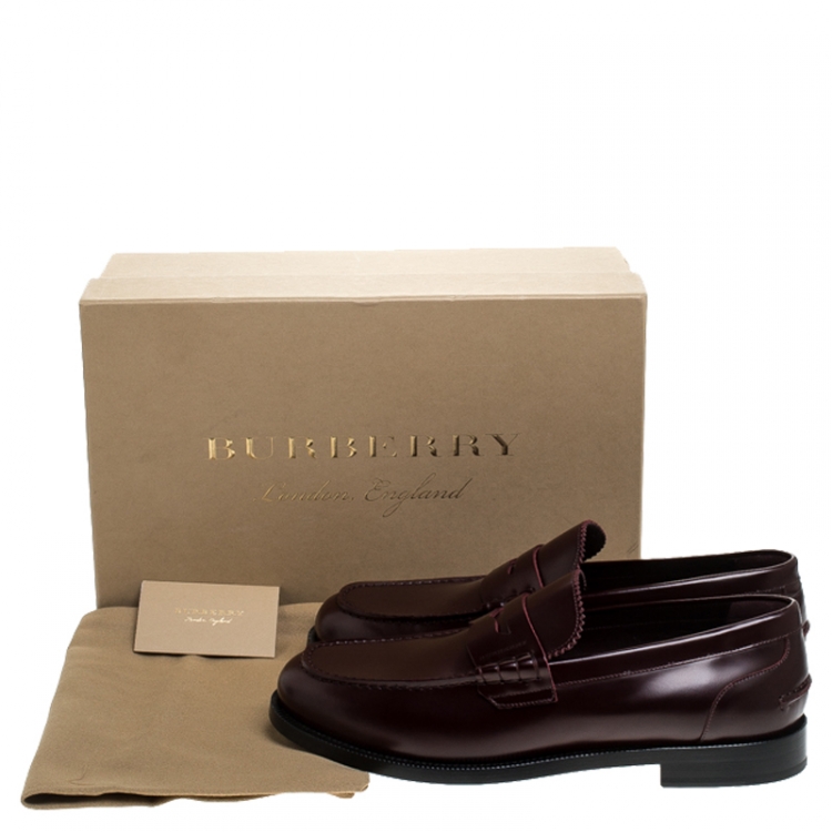 Pre Owned Burberry Burgundy Leather Bedmont Penny Loafers Size 44.5