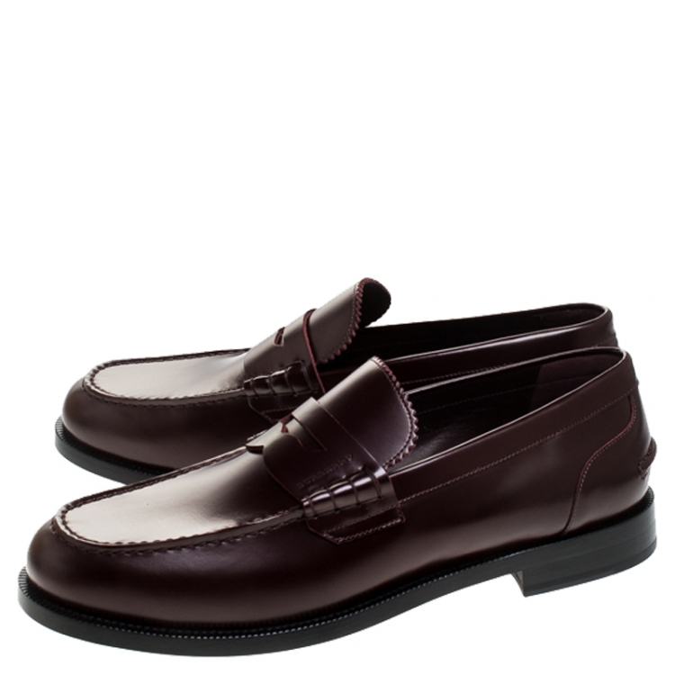 Pre Owned Burberry Burgundy Leather Bedmont Penny Loafers Size 44.5