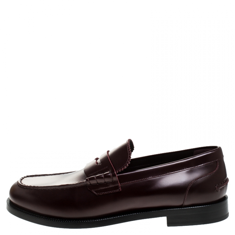 Pre Owned Burberry Burgundy Leather Bedmont Penny Loafers Size 44.5