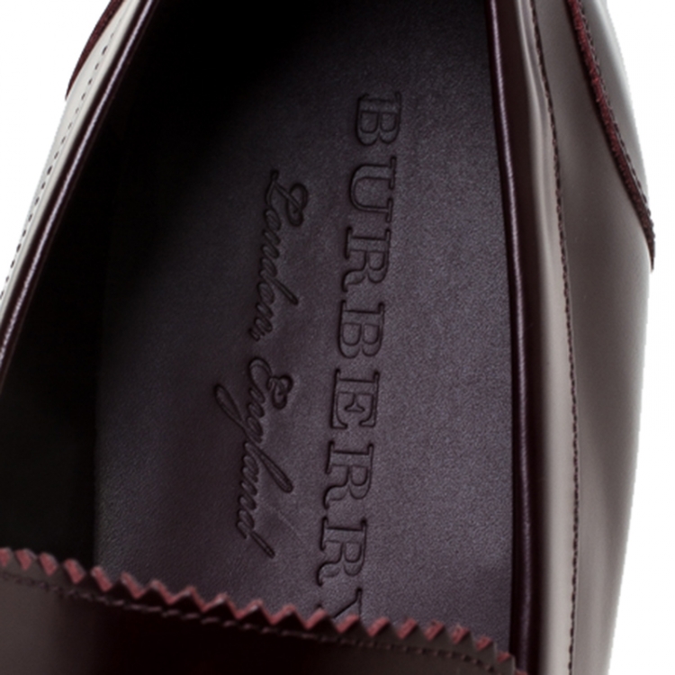 Pre Owned Burberry Burgundy Leather Bedmont Penny Loafers Size 44.5