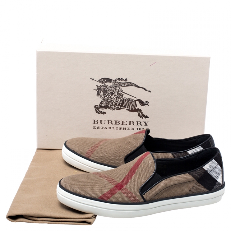 Pre Owned Burberry Brown/Black  Canvas Gauden Slip on Sneakers Size 39