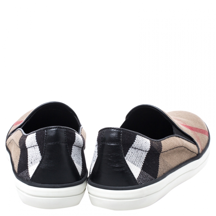 Pre Owned Burberry Brown/Black  Canvas Gauden Slip on Sneakers Size 39