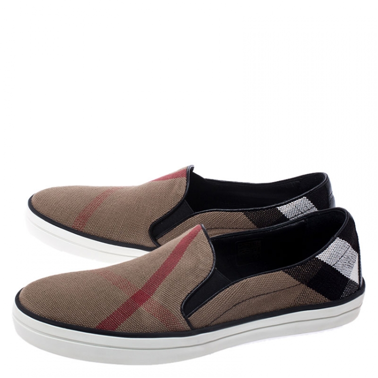 Pre Owned Burberry Beige/Black Nova Check Canvas Gauden Slip On Sneakers Size 39
