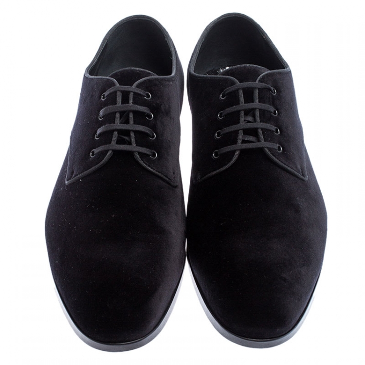 Pre Owned Burberry Black Velvet Lace Up Oxfords Size 46