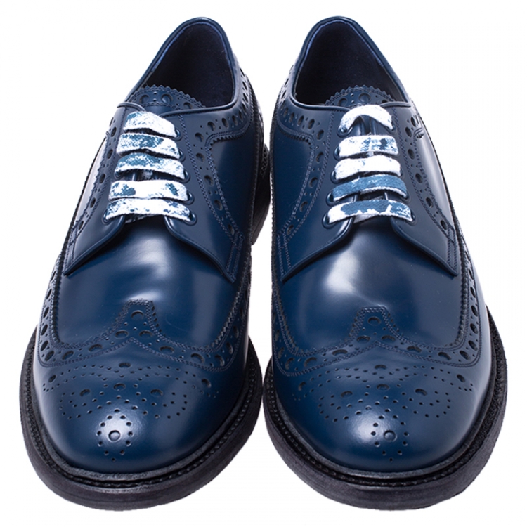 Pre Owned Burberry Blue Brogue Leather Alexton Lace Up Derby Size 44.5