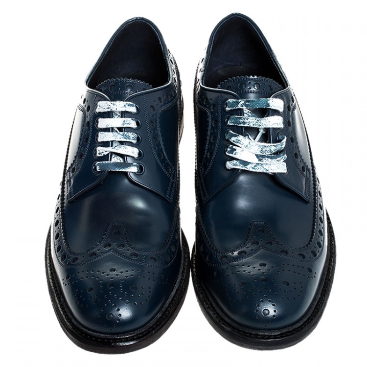 Pre Owned Burberry Blue Brogue Leather Alexton Lace Up Derby Size 41.5