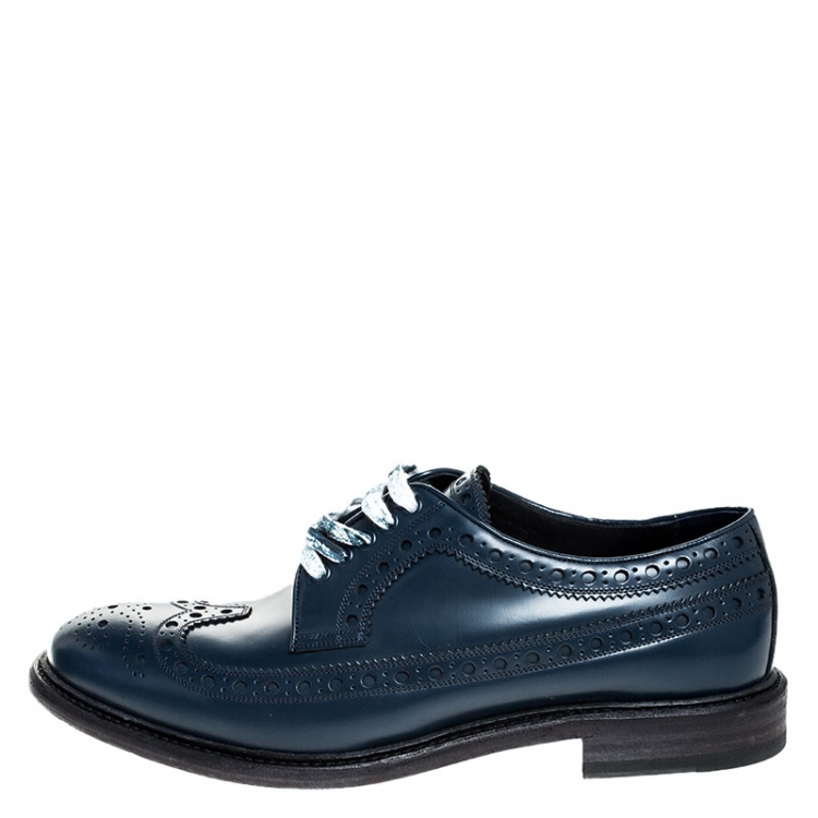 Pre Owned Burberry Blue Brogue Leather Alexton Lace Up Derby Size 41.5