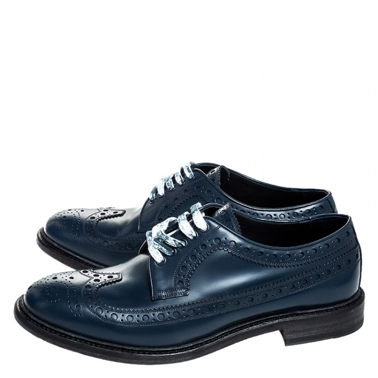 Pre Owned Burberry Blue Brogues Leather Alexton Lace Up Derby Size 41