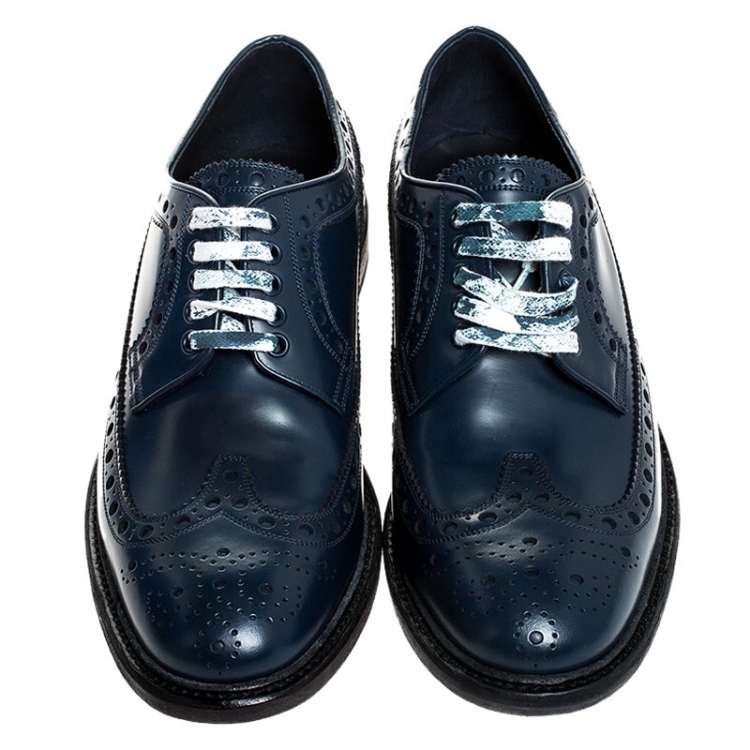 Pre Owned Burberry Blue Brogues Leather Alexton Lace Up Derby Size 41