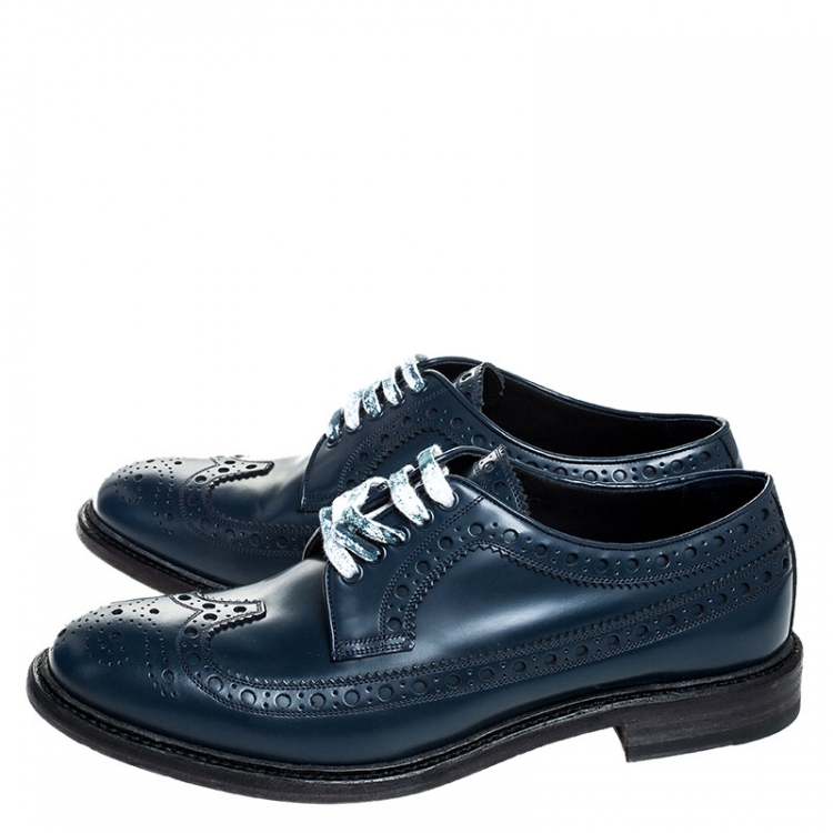 Pre Owned Burberry Blue Brogue Leather Alexton Lace Up Derby Size 44