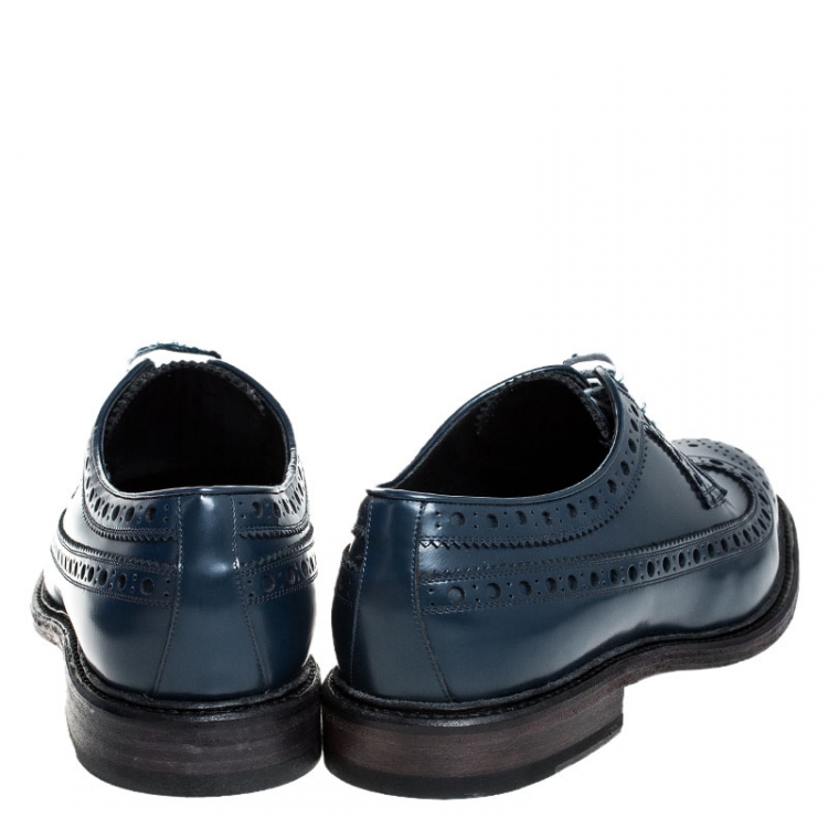 Pre Owned Burberry Blue Brogue Leather Alexton Lace Up Derby Size 44