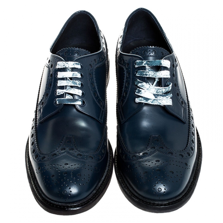 Pre Owned Burberry Blue Brogue Leather Alexton Lace Up Derby Size 44