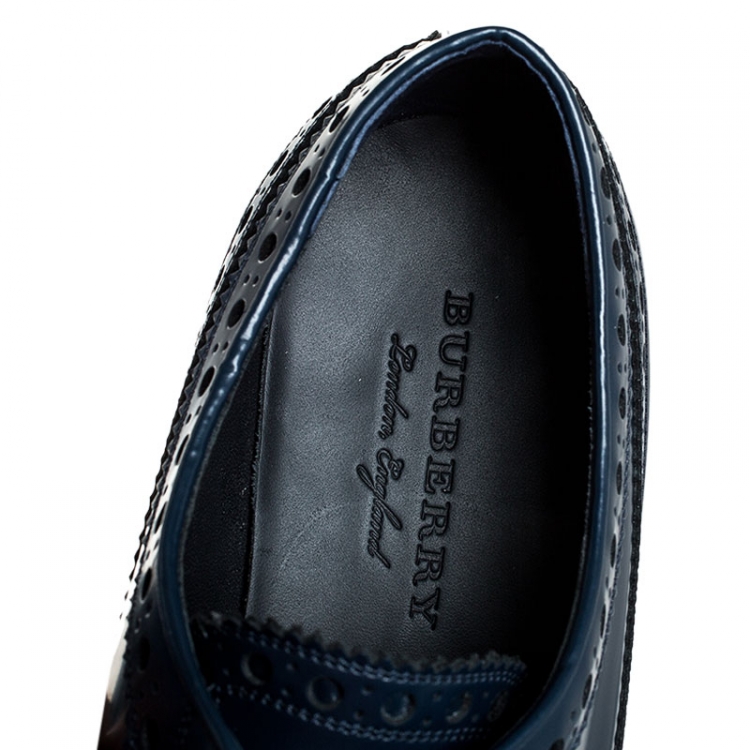 Pre Owned Burberry Blue Brogue Leather Alexton Lace Up Derby Size 44
