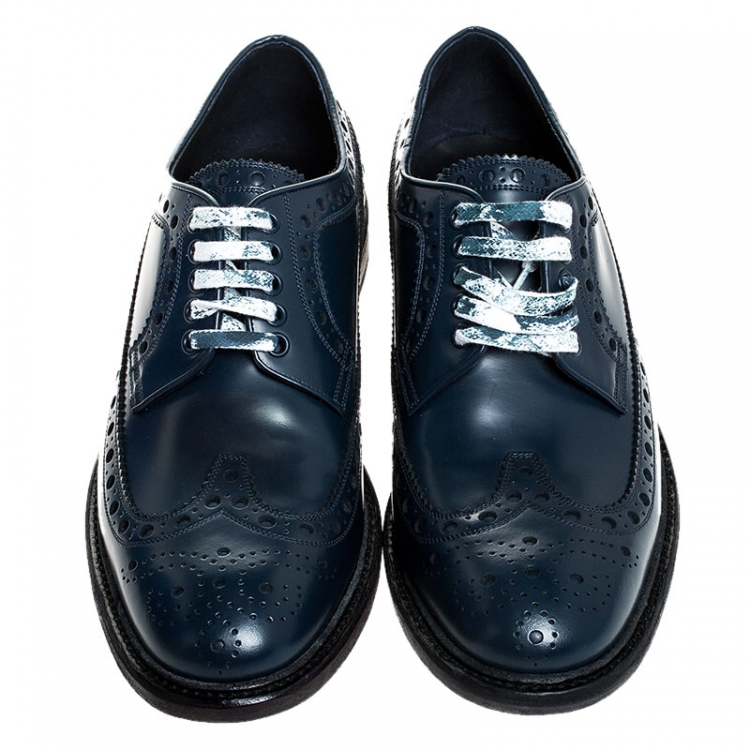 Pre Owned Burberry Blue Brogue Leather Alexton Lace Up Derby Size 42