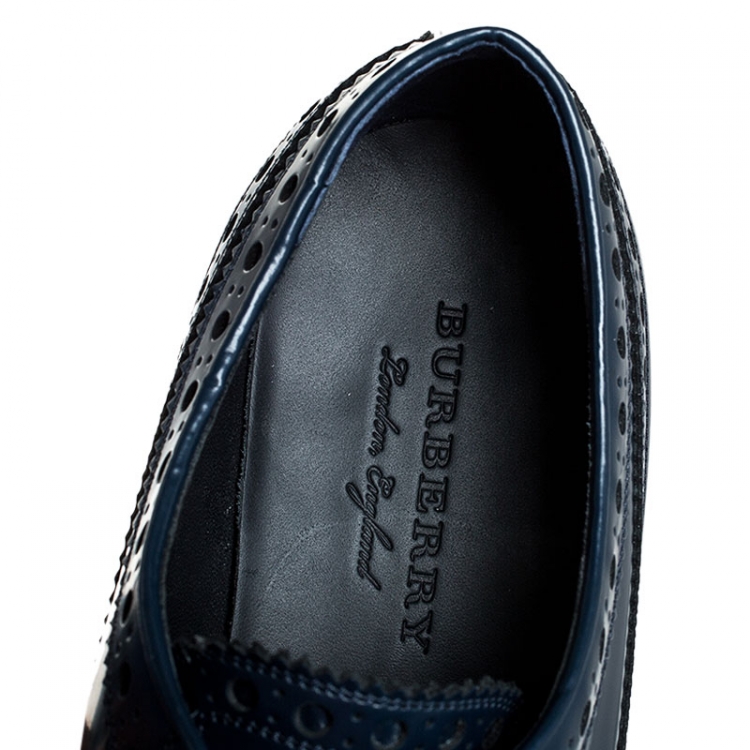 Pre Owned Burberry Blue Brogue Leather Alexton Lace Up Derby Size 42