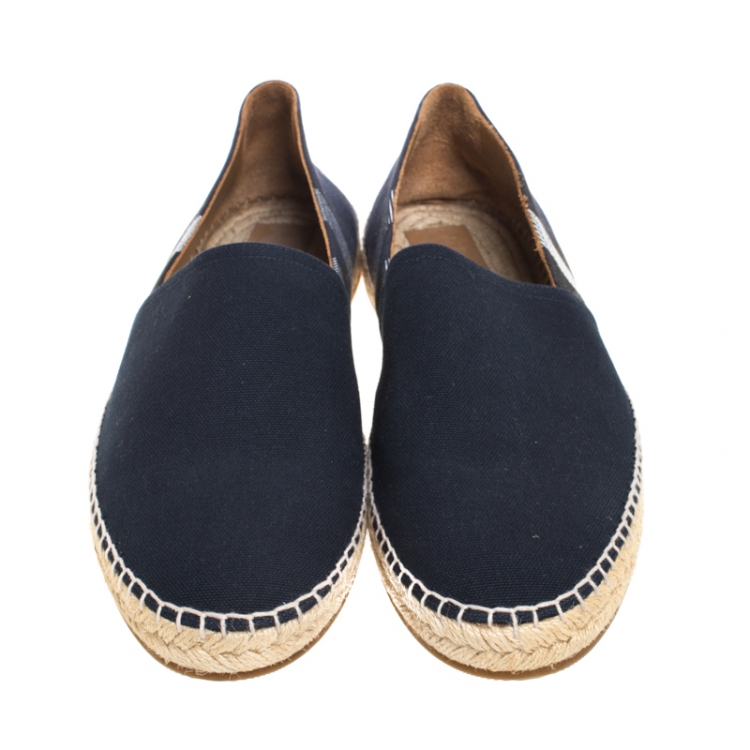 Pre Owned Burberry Blue Overdyed House Check Canvas Flat Espadrille Size 42