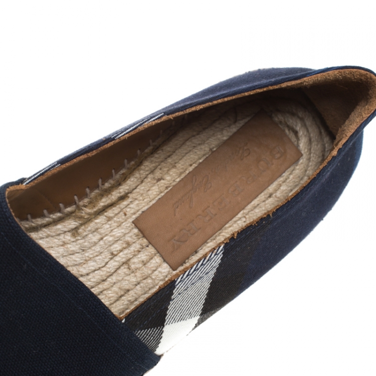 Pre Owned Burberry Blue Overdyed House Check Canvas Flat Espadrille Size 42