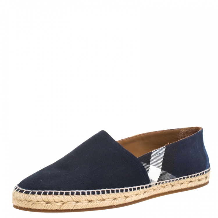 Burberry Blue Overdyed House Check Canvas Flat Espadrille Size 42 Burberry The Luxury Closet