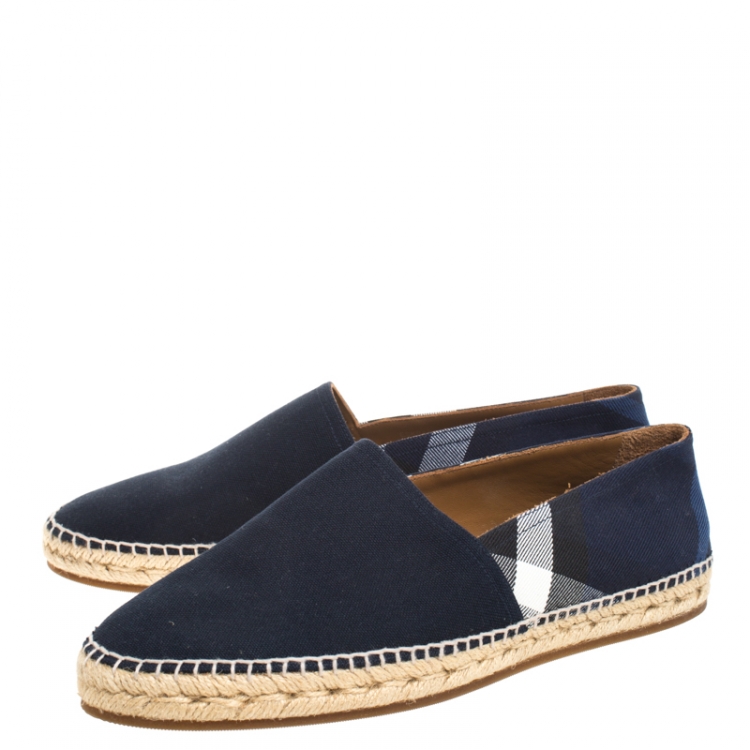Pre Owned Burberry Blue Overdyed House Check Canvas Flat Espadrille Size 42