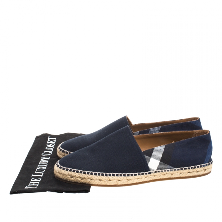 Pre Owned Burberry Blue Overdyed House Check Canvas Flat Espadrille Size 42
