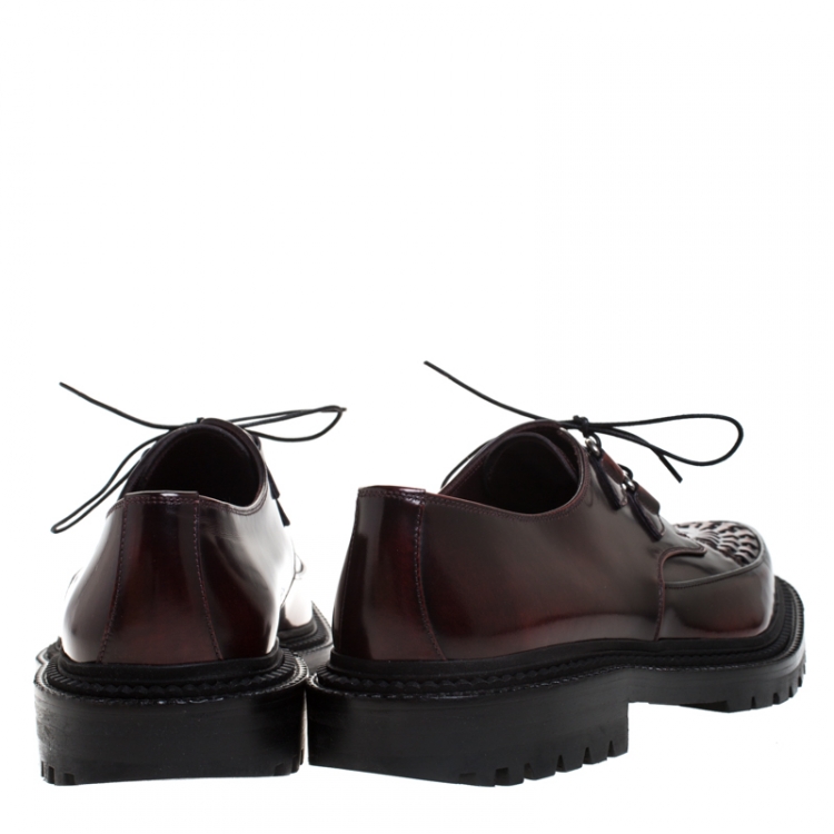 Pre Owned Burberry Burgundy Leather Lace Up Platform Creepers Size 44