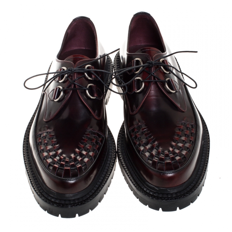 Pre Owned Burberry Burgundy Leather Lace Up Platform Creepers Size 44