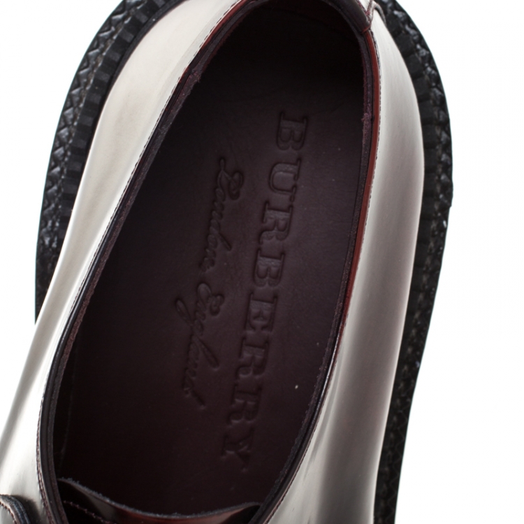 Pre Owned Burberry Burgundy Leather Lace Up Platform Creepers Size 44