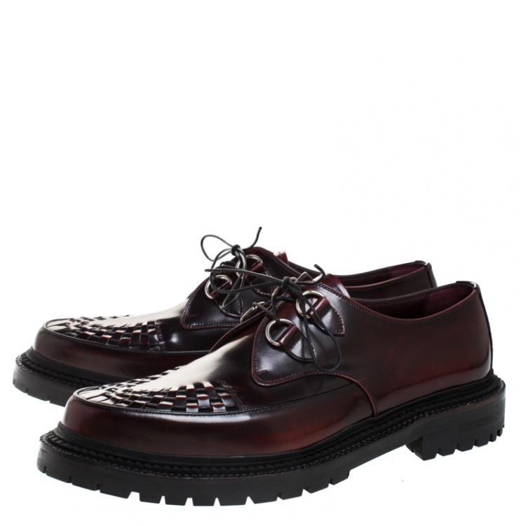 Pre Owned Burberry Burgundy Leather Lace Up Platform Creepers Size 44