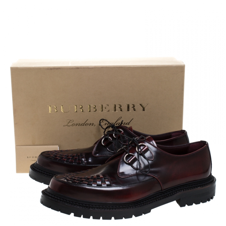 Pre Owned Burberry Burgundy Leather Lace Up Platform Creepers Size 44