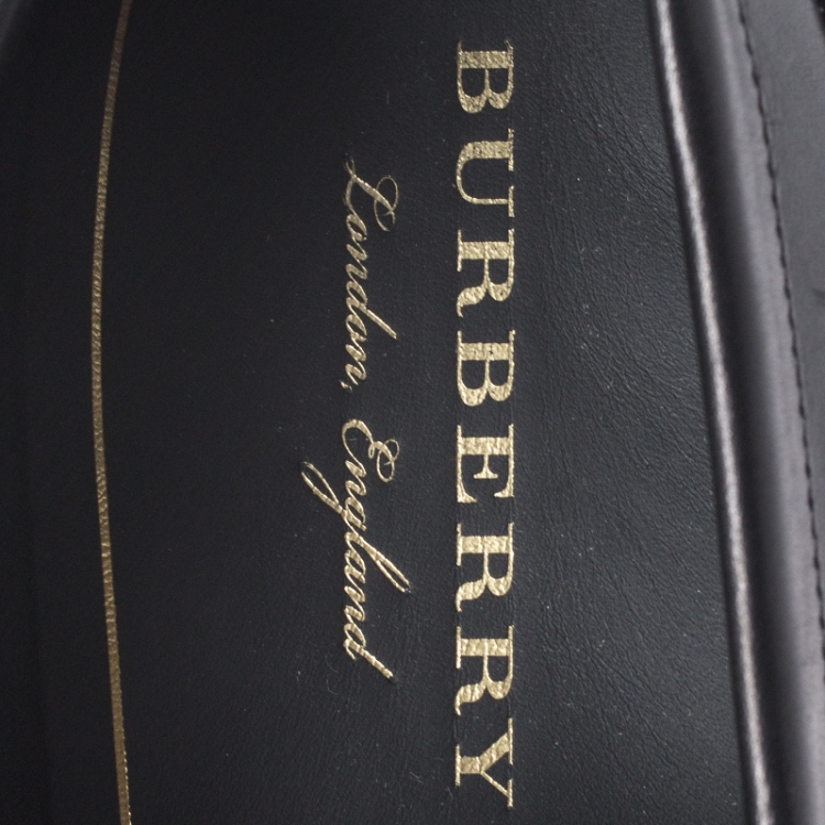 Pre Owned Burberry Black/Yellow Leather Bedmoore Fringe Detail Penny Loafers Size 44
