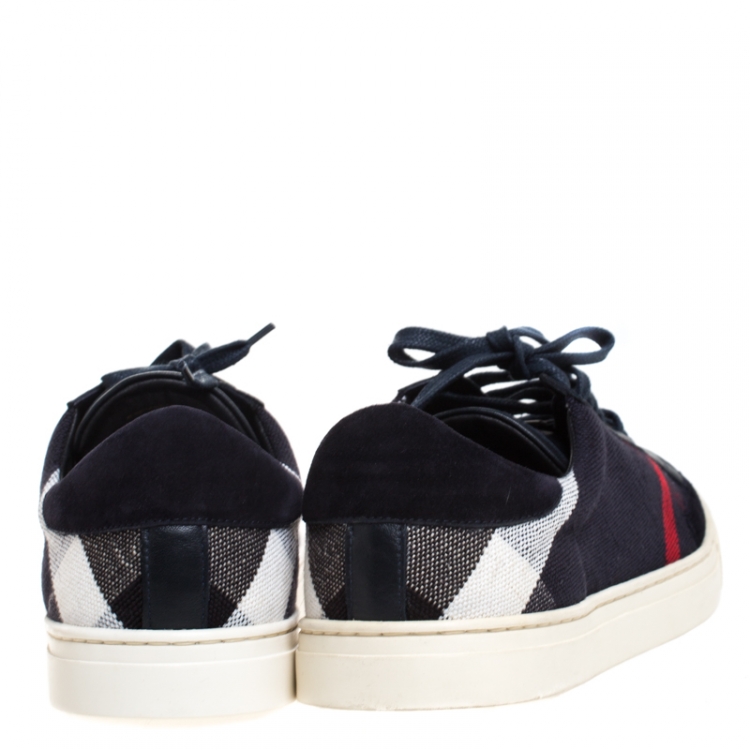 Pre Owned Burberry Blue Nova check Canvas And Leather Reynold Lace Up Sneakers Size 41