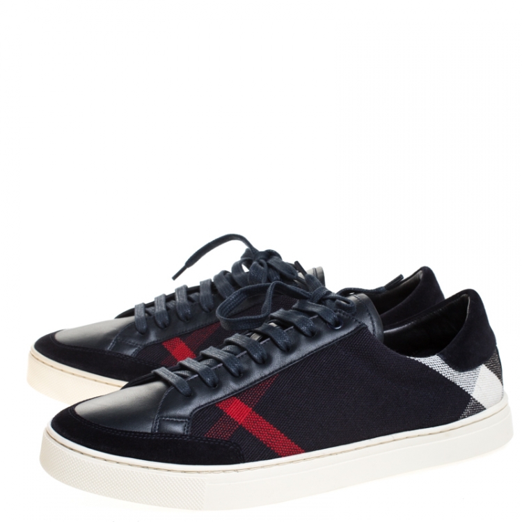 Pre Owned Burberry Blue Nova check Canvas And Leather Reynold Lace Up Sneakers Size 41