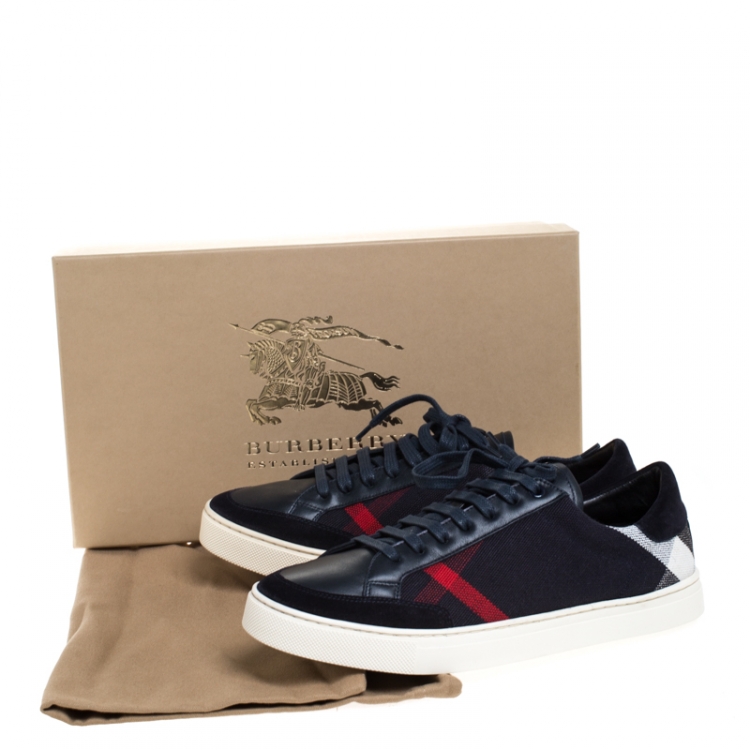 Pre Owned Burberry Blue Nova check Canvas And Leather Reynold Lace Up Sneakers Size 41