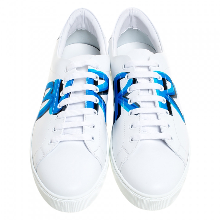 Pre Owned Burberry White Logo Print Leather Albert Low Top Sneakers Size 45