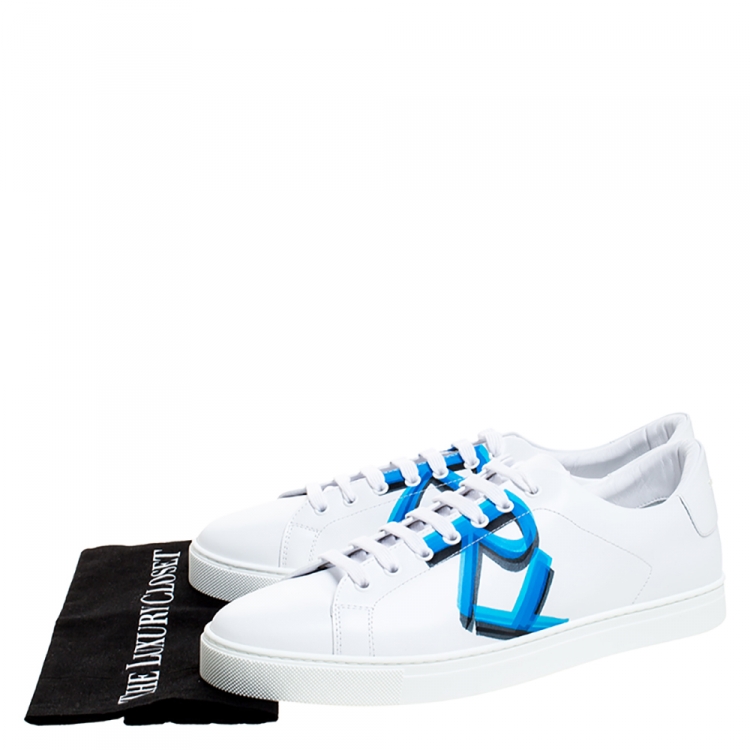 Pre Owned Burberry White Logo Print Leather Albert Low Top Sneakers Size 45