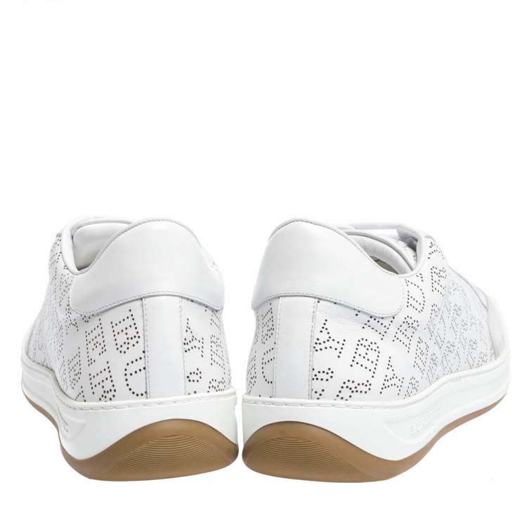 Pre Owned Burberry White Perforated Leather Timsbury Sneakers Size 45