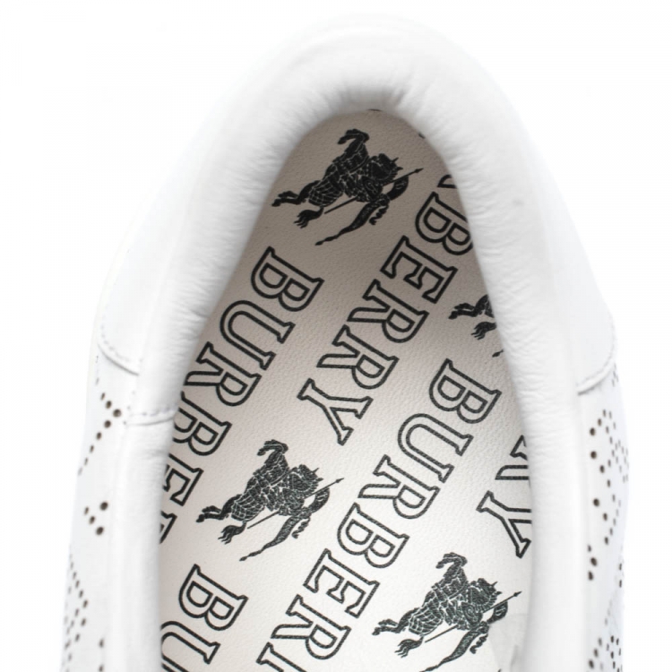 Pre Owned Burberry White Perforated Leather Timsbury Sneakers Size 45