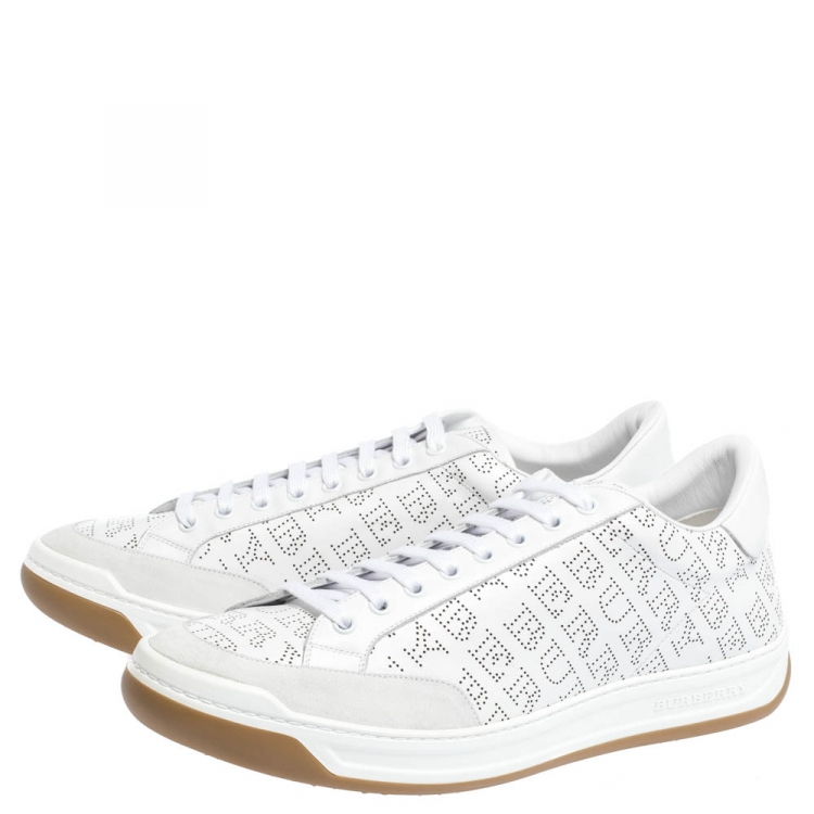 Pre Owned Burberry White Perforated Leather Timsbury Sneakers Size 45
