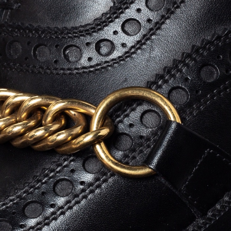 Pre Owned Burberry Black Brogue Leather Barksby Ankle Boots Size 40