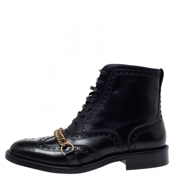 Pre Owned Burberry Black Brogue Leather Barksby Ankle Boots Size 40