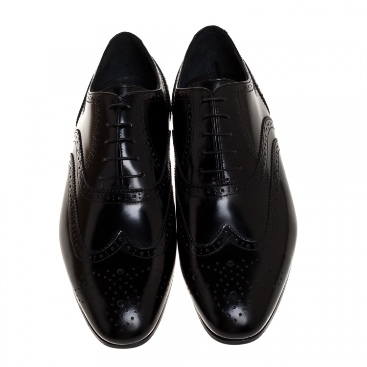 Pre Owned Burberry Black Glossy Leather Rayford Wingtip Derby Size 40