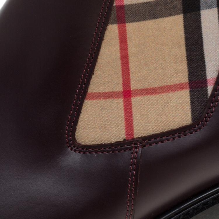 Pre Owned Burberry Brown Leather Vintage Check Chelsea Boots Size 45.5